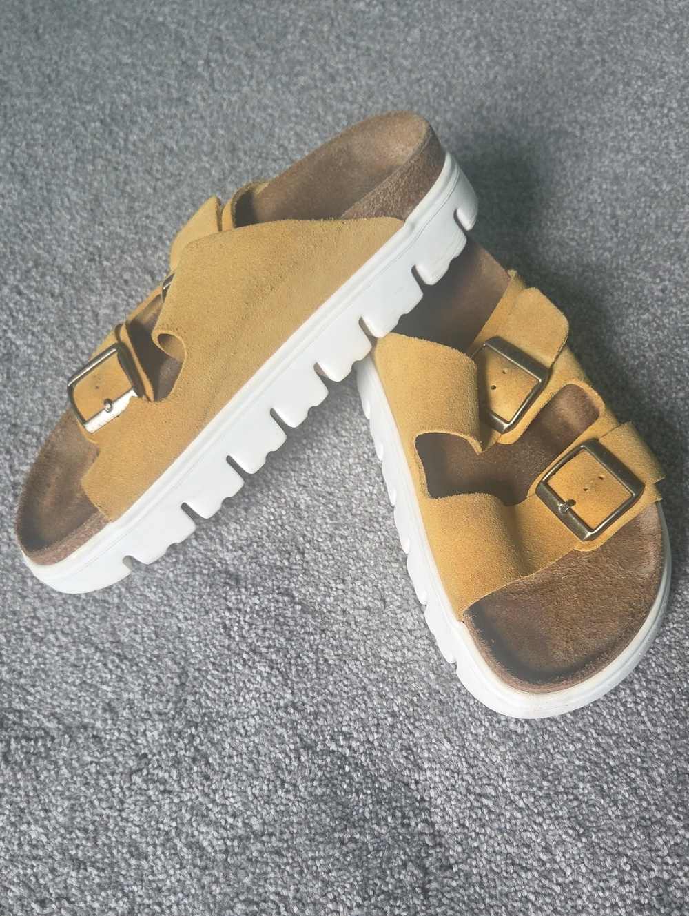 Papillio Yellow Suede Double Buckle Platform Sandals